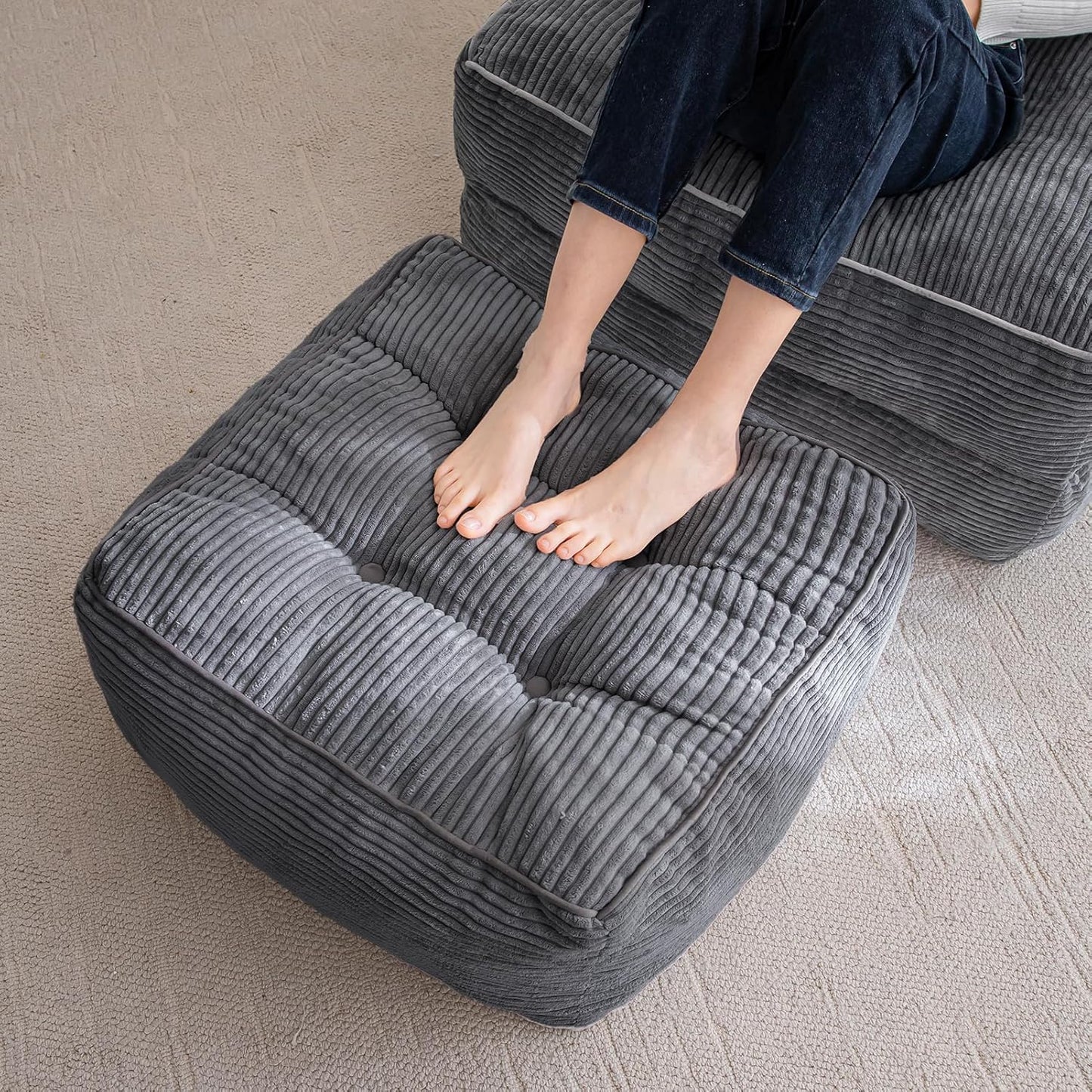 HIGOGOGO Square Stuffed Pouf Ottoman for Cozy Living Spaces