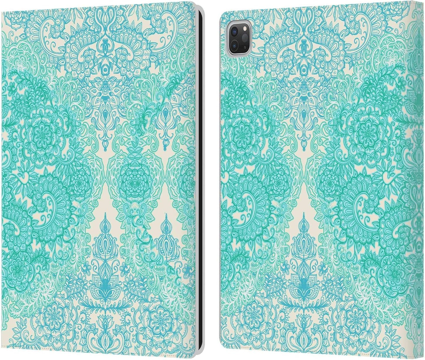 Micklyn Le Feuvre Mint Green Floral Leather Wallet Case for iPad Pro