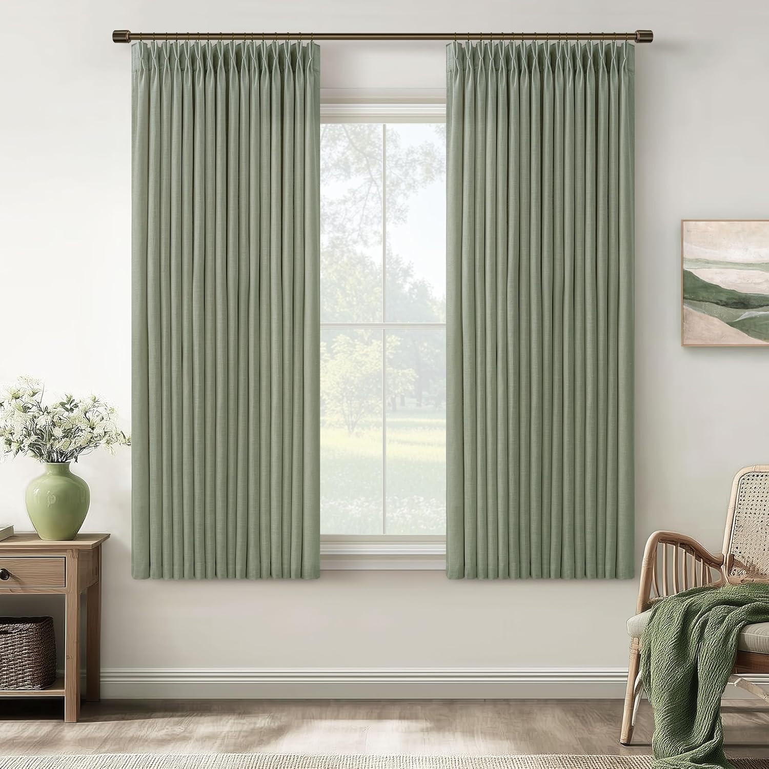 Sage Green 63 Inch Semi Sheer Curtains by TWODRAPES