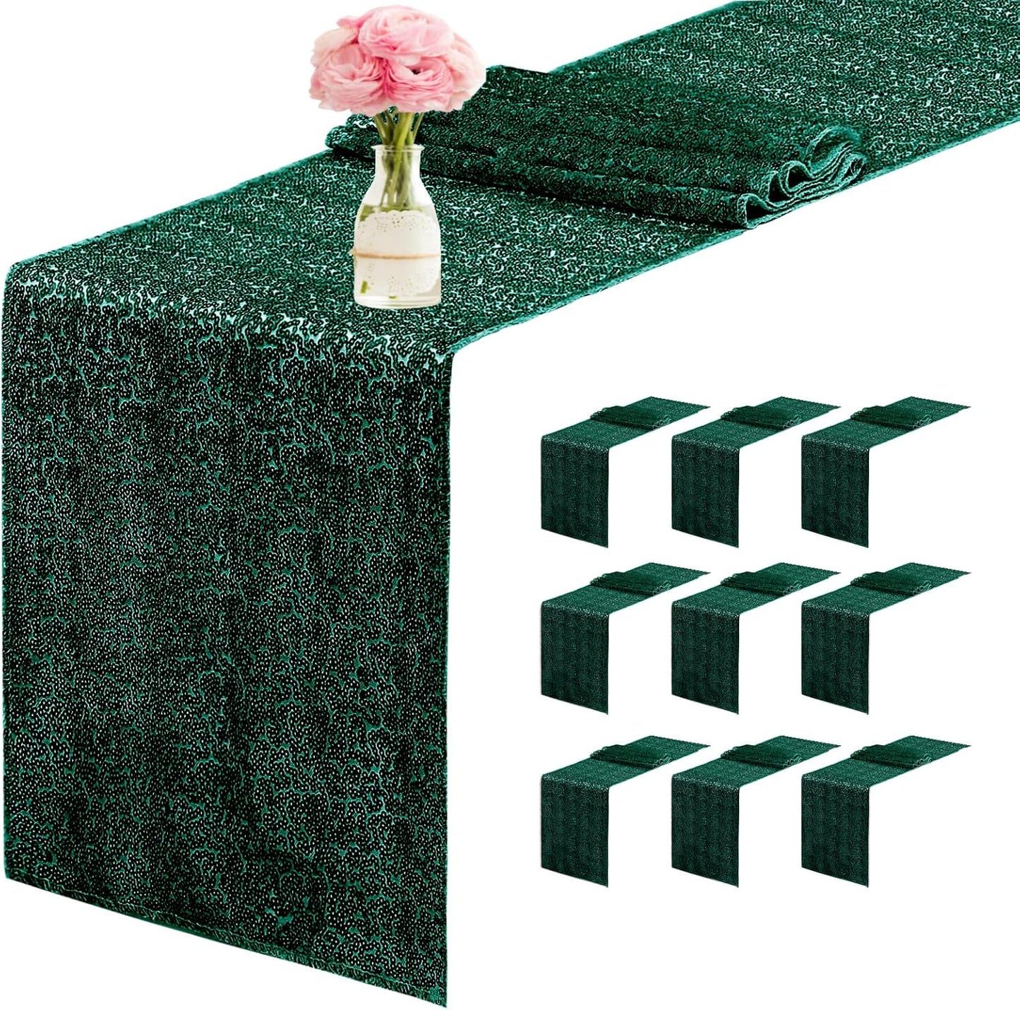 10 Packs 12 x 72 inches Hunter Green Sequin Table Runners