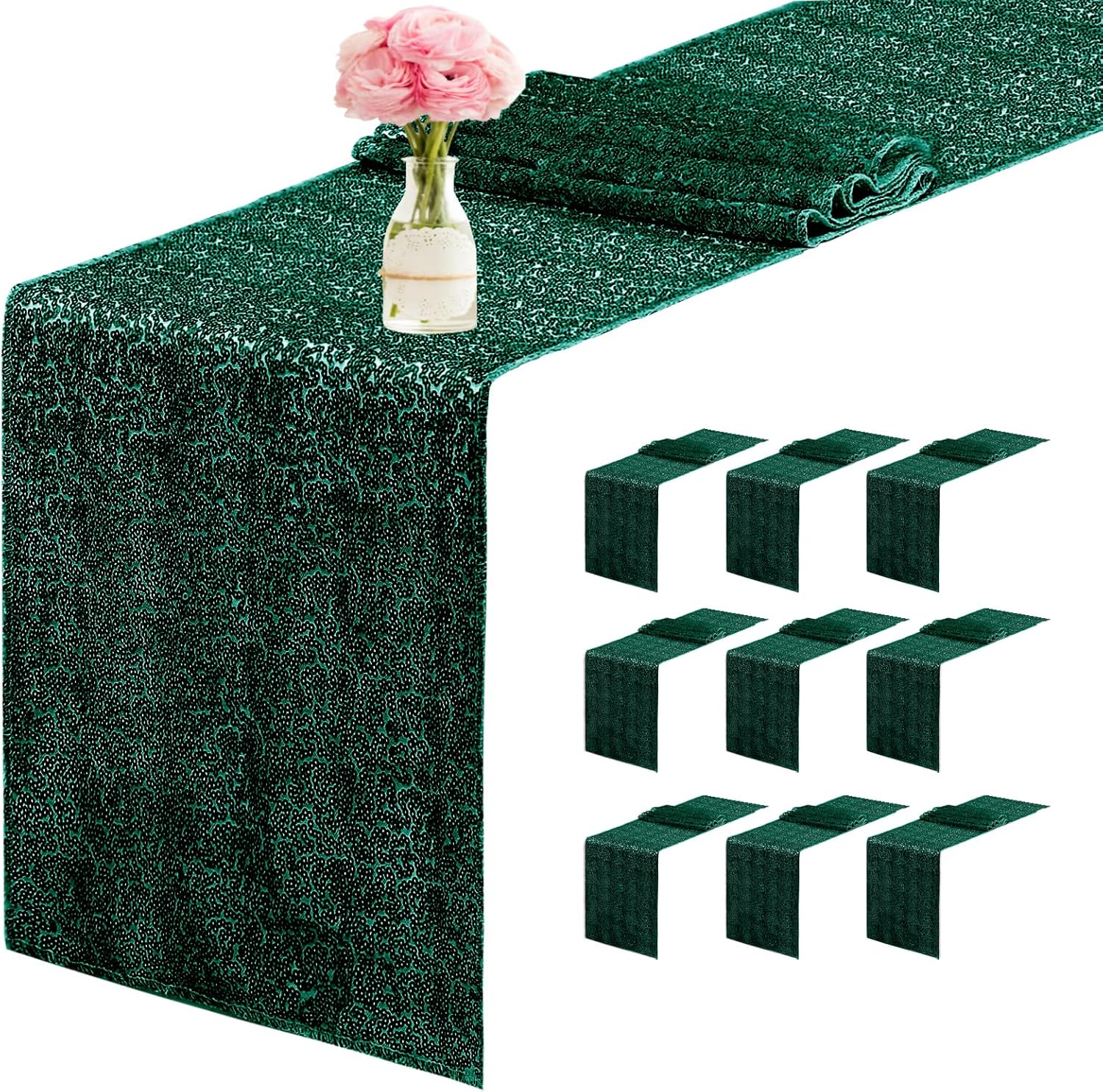 10 Packs 12 x 72 inches Hunter Green Sequin Table Runners
