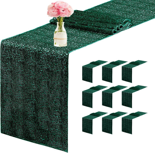 10 Packs 12 x 72 inches Hunter Green Sequin Table Runners