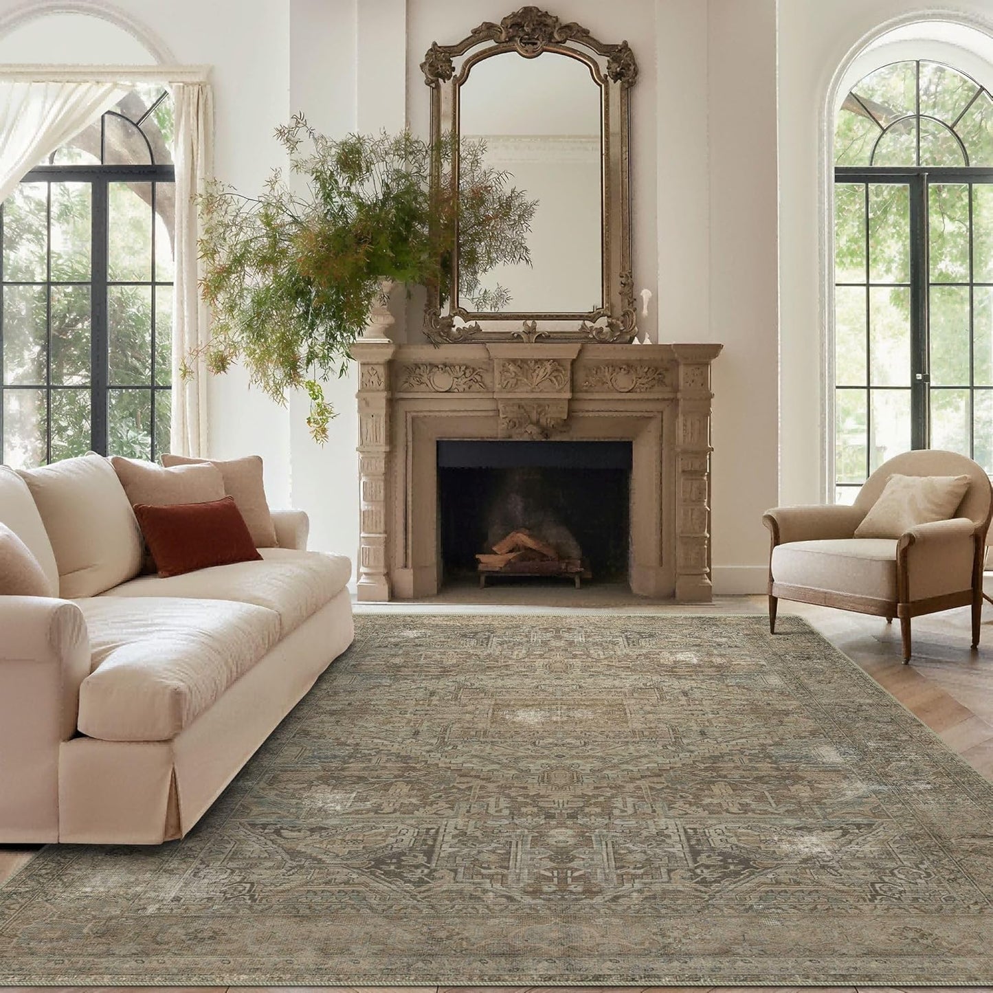 Vivorug 5x7 Area Rugs - Ultra-Thin Washable Vintage Carpet