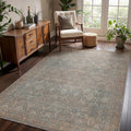 8x10 Grayish Blue Boho Area Rug - Machine Washable, Ultra-Thin Low