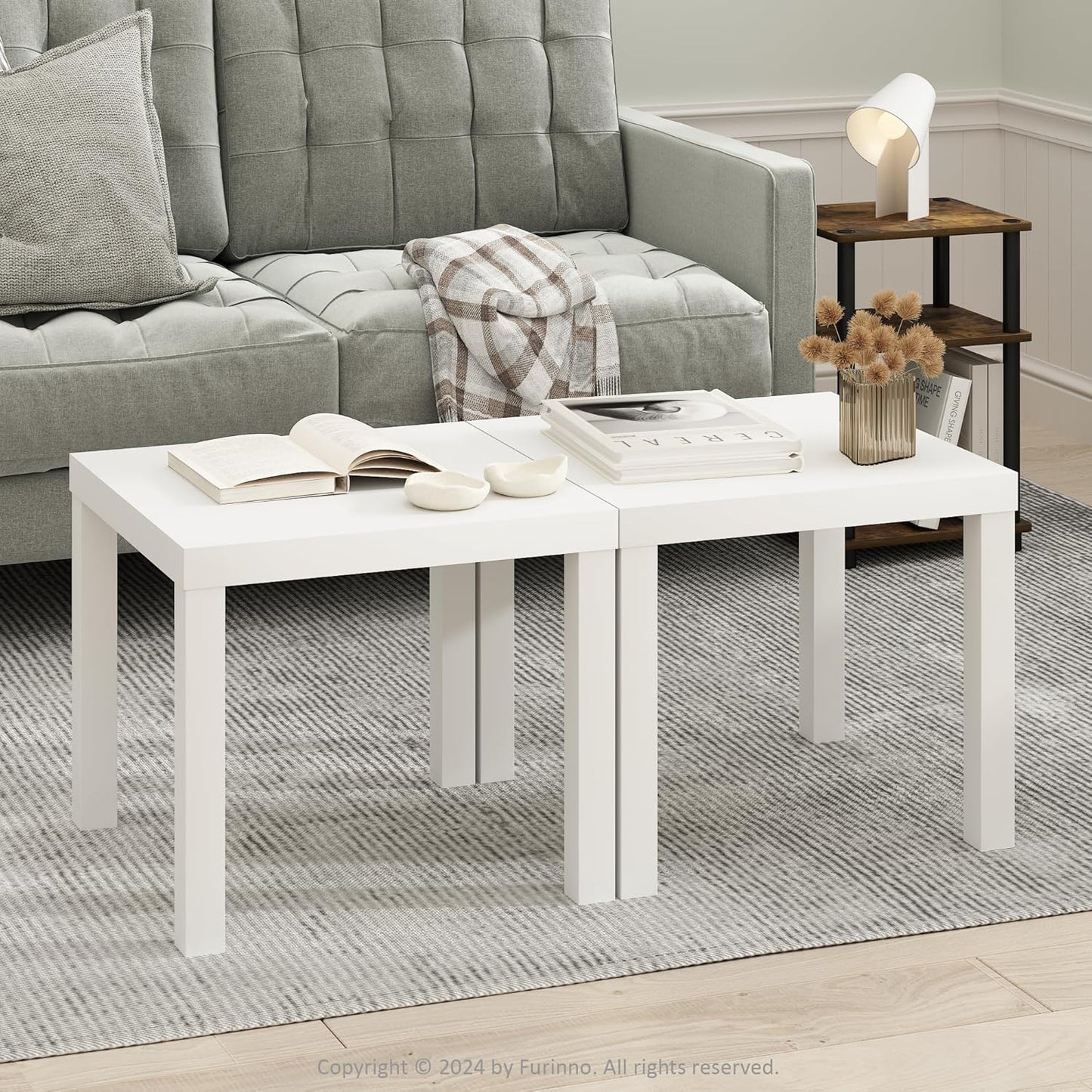Space-Saving White Coffee Table Set - Furinno