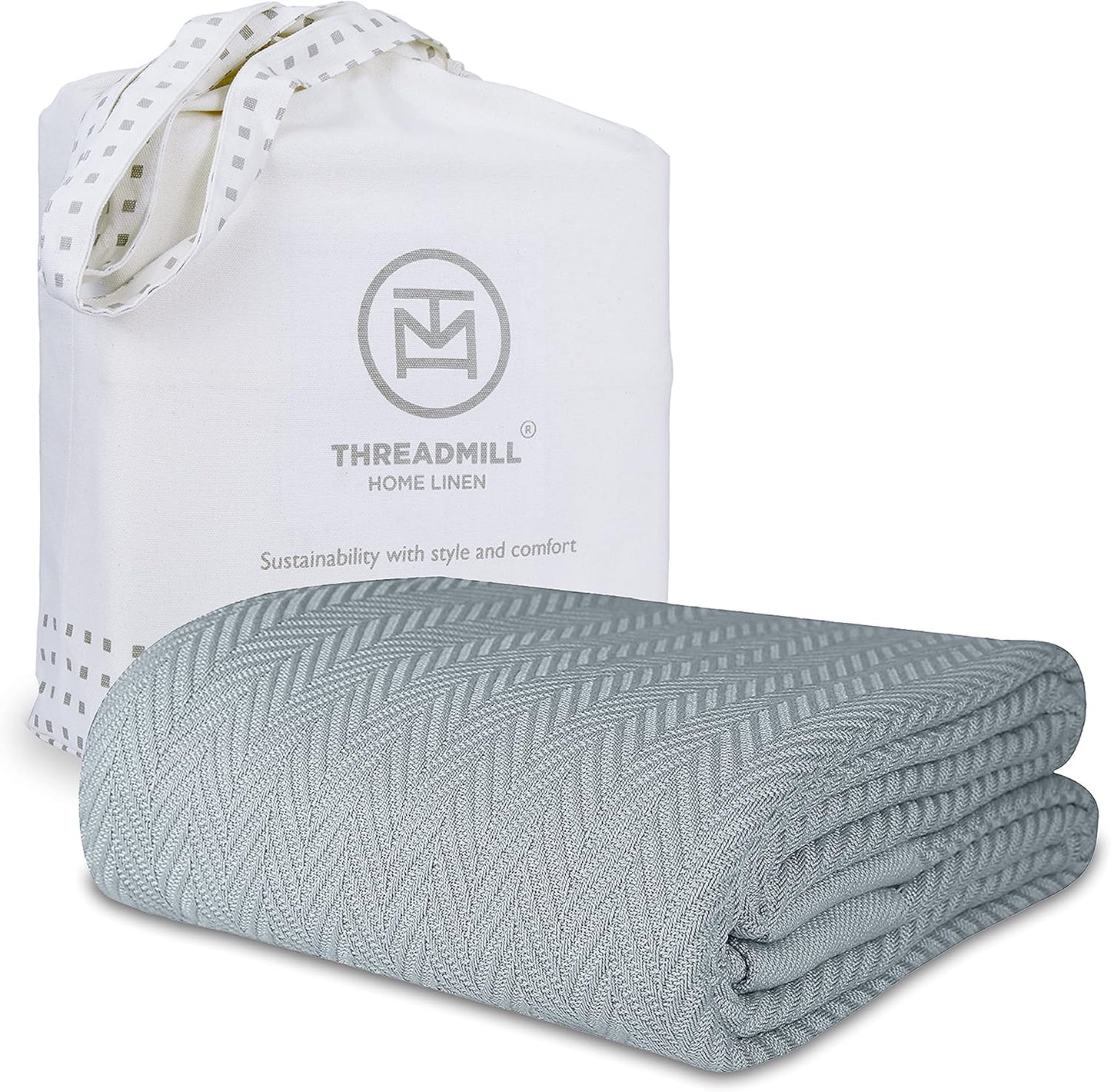 Threadmill Luxury Cotton Twin Blanket - Soft Herringbone Design