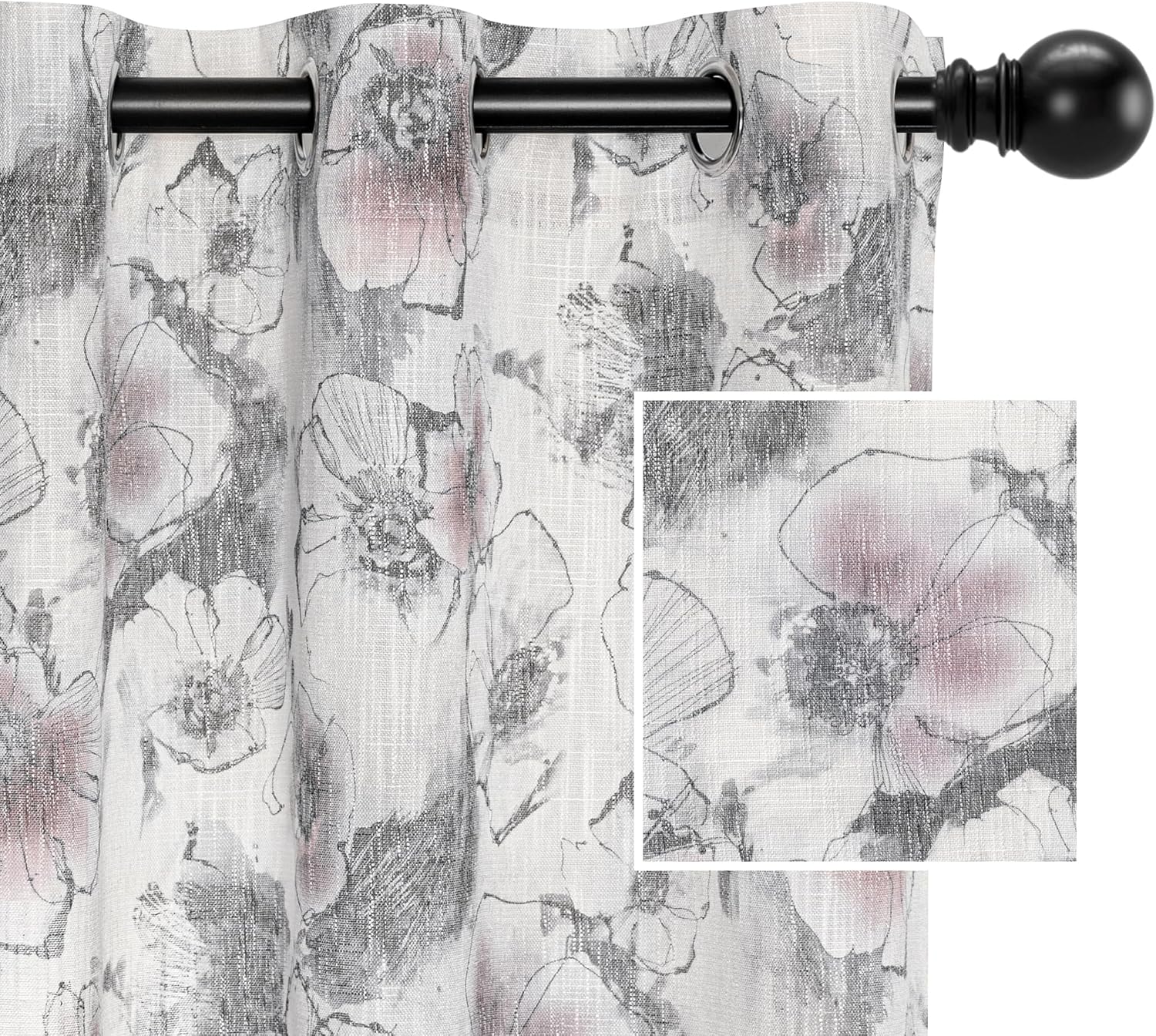 Floral Light Filtering Curtains for Living Room by MYSKY HOME