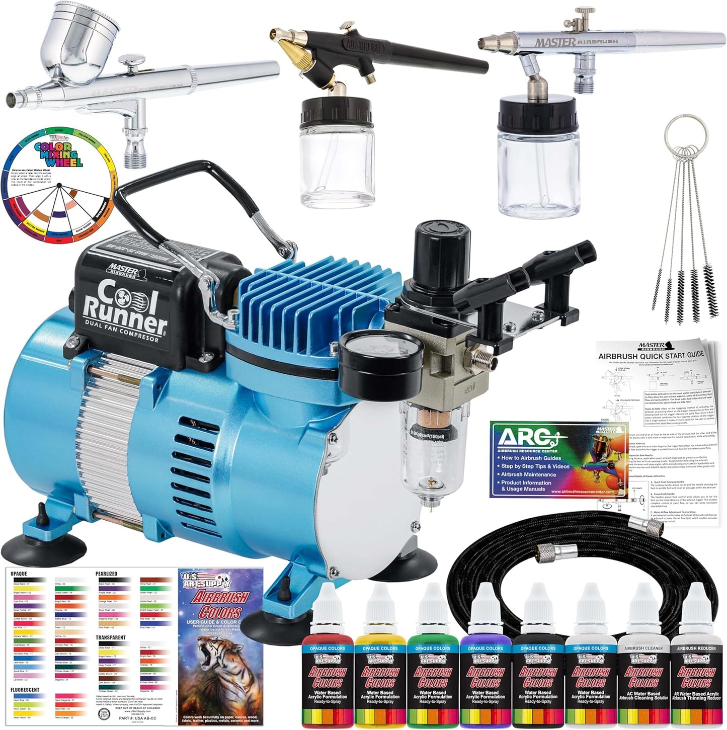 Master Airbrush Cool Runner II Kit with Dual Fan Compressor