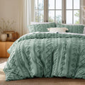 Boho Kids Duvet Cover Queen Size - Tufted Sage Green Comfort