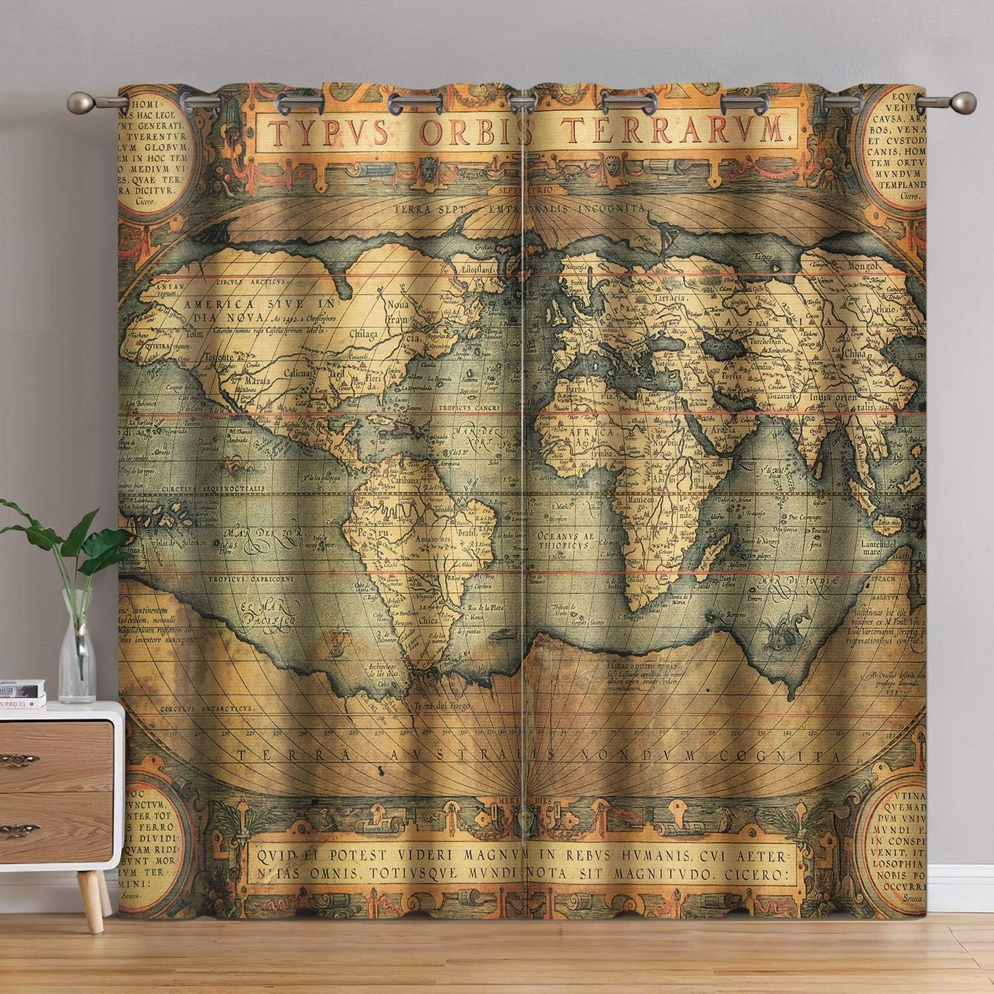 Jekeno World Map Blackout Curtains for Bedroom Living Room