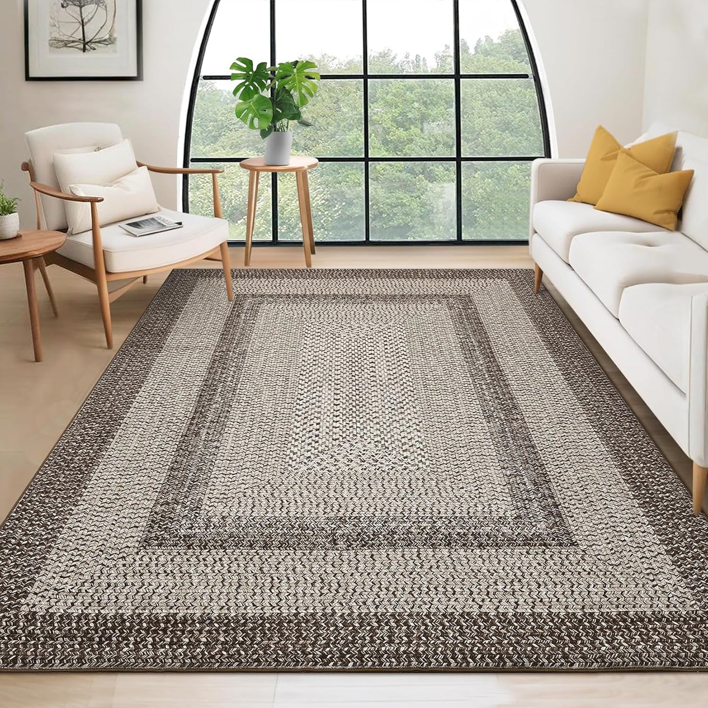 10x13 Large Living Room Rug with Braided Print Design for Home