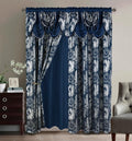 GLORY RUGS Jacquard Luxury Window 2 Panel Set Navy - Attached Valance