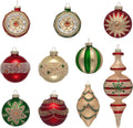 Glass Christmas Ornaments Set 10ct Red Green Gold - Classic Holiday