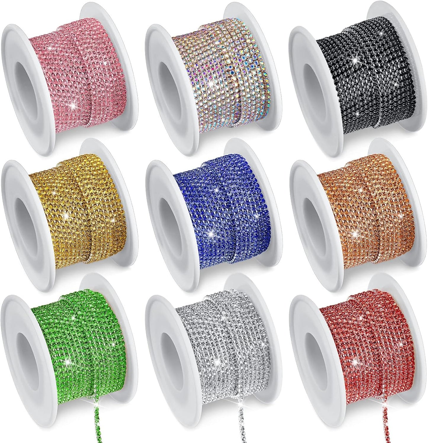 9 Rolls 2 mm Crystal Rhinestone Chain by Kenning for Crafts