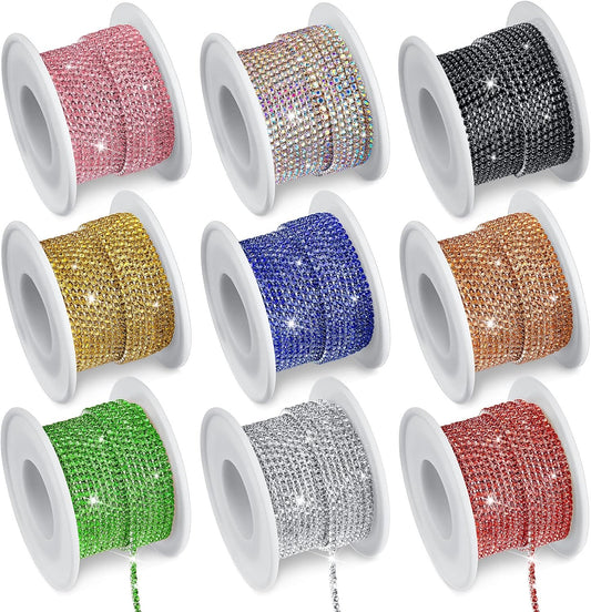 9 Rolls 2 mm Crystal Rhinestone Chain by Kenning for Crafts