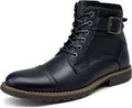 Vostey Men's Casual Leather Motorcycle Combat Boots - Comfortable Fit