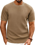 Mens Knit Short Sleeve Crewneck T-Shirt for Men - Textured Casual Tee