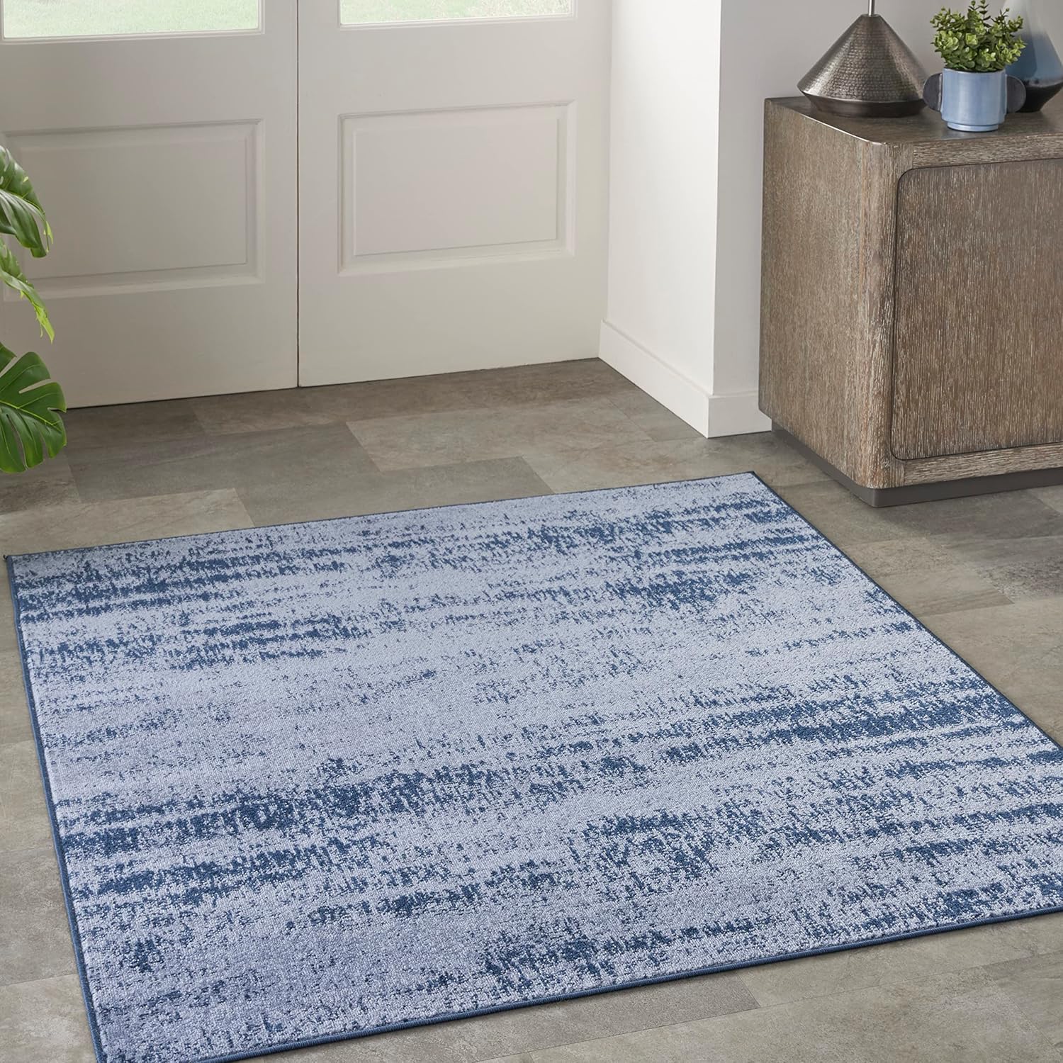 Nourison Home Essentials Indoor Outdoor Solid Abstract Denim Rug