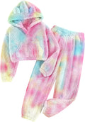 Shallmu Girls Fuzzy Bear Ear Plaid Hoodie Pullover Sweatshirt Set
