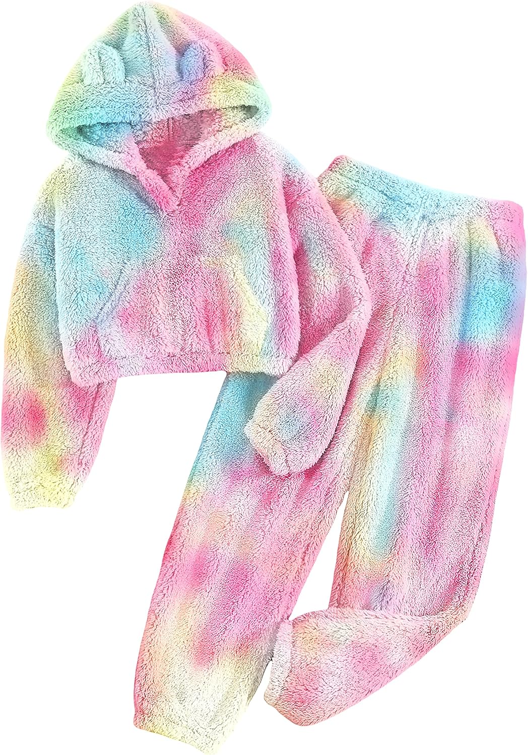 Fuzzy Bear Ear Hoodie Pullover Sweatshirt for Girls 2 Piece Set