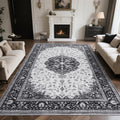 Zentavio Area Rug 9x12 Washable Low Pile Vintage Floral - Kid & Pet