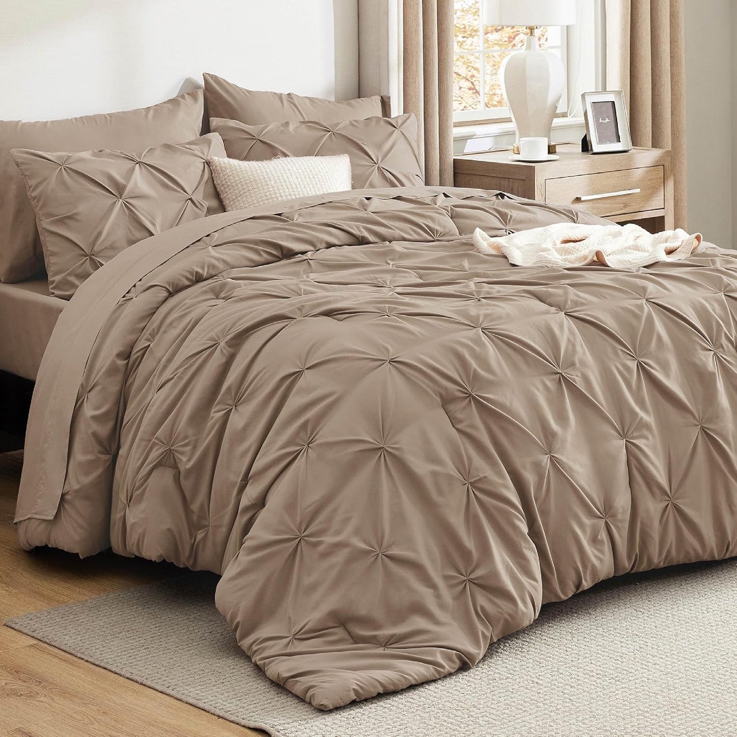Bedsure Twin Comforter Set Khaki - 5 Piece Bed in a Bag