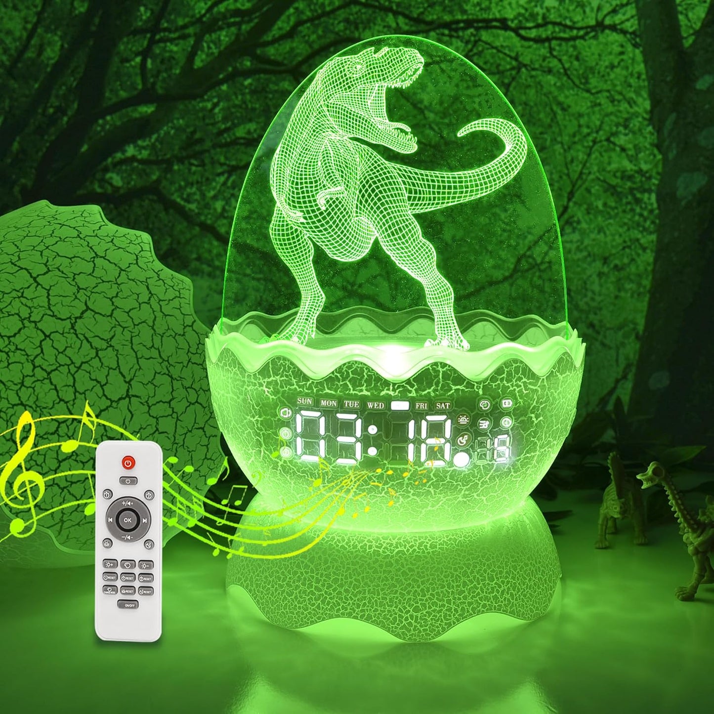 Dinosaur Egg Night Light with Alarm Clock & Bluetooth Speaker