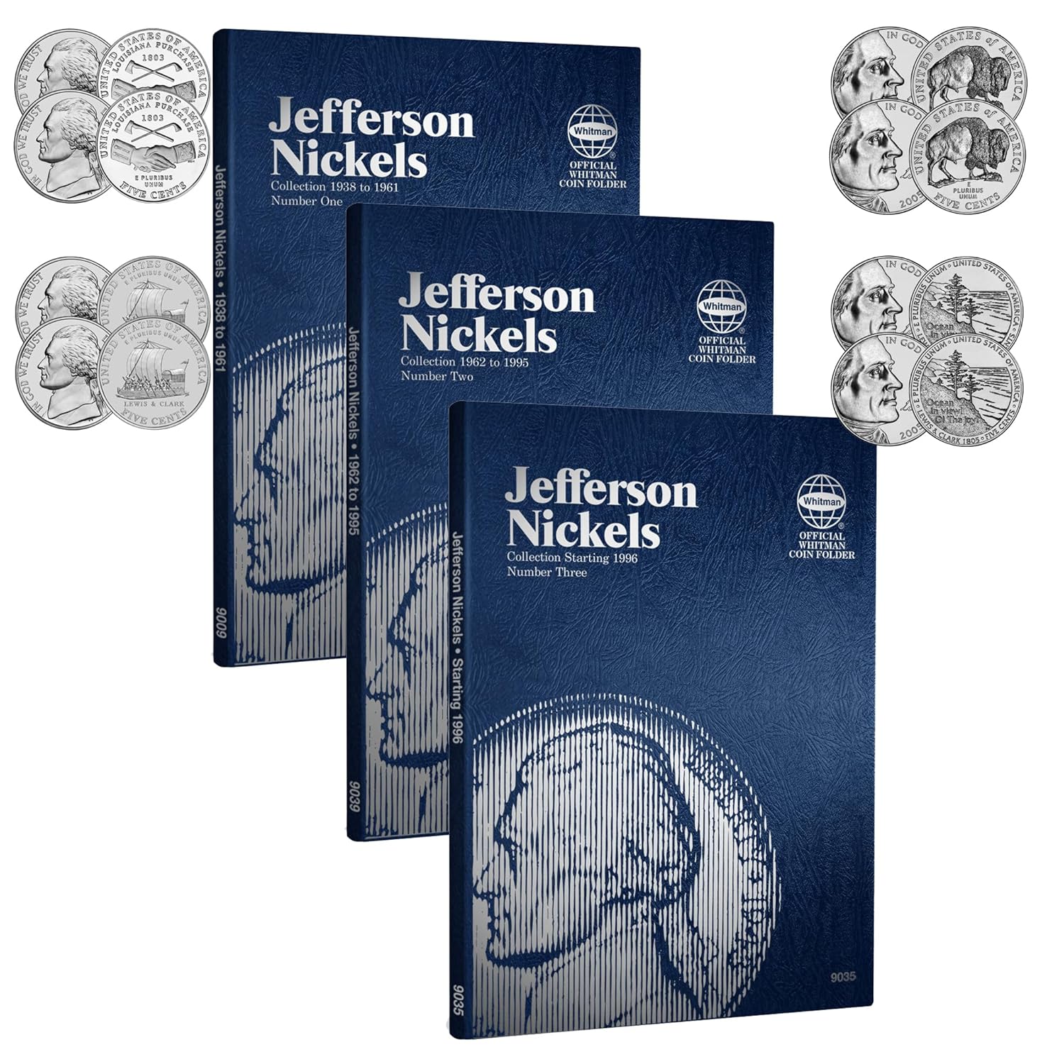 Whitman Jefferson Nickel 3 Book Set with 2004 and 2005 Coins