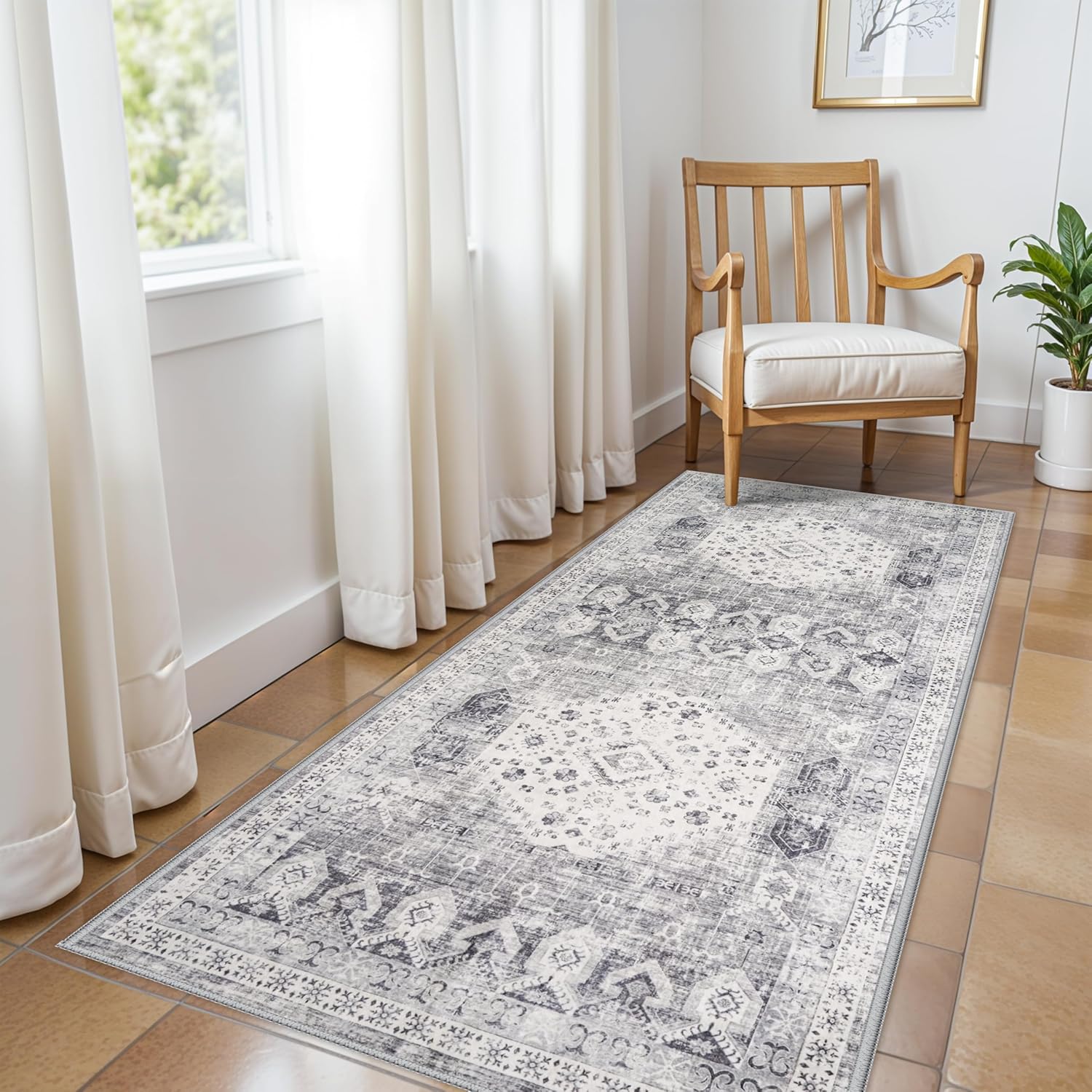 3x6 Kitchen Runner Rug Washable - Vintage Non Slip Carpet