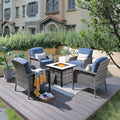Denim Blue 4-Seater Patio Set with 30in Fire Pit - Cozy Outdoor Bistro