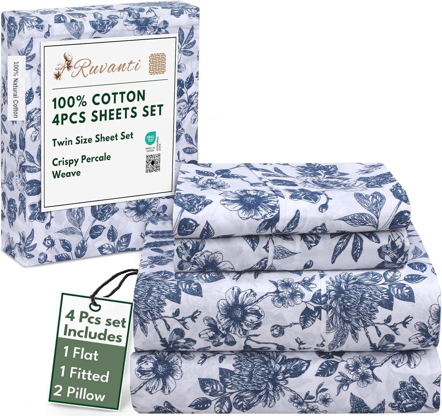 RUVANTI 4 Pcs Cotton Sheets Set for Comfortable Sleep Experience