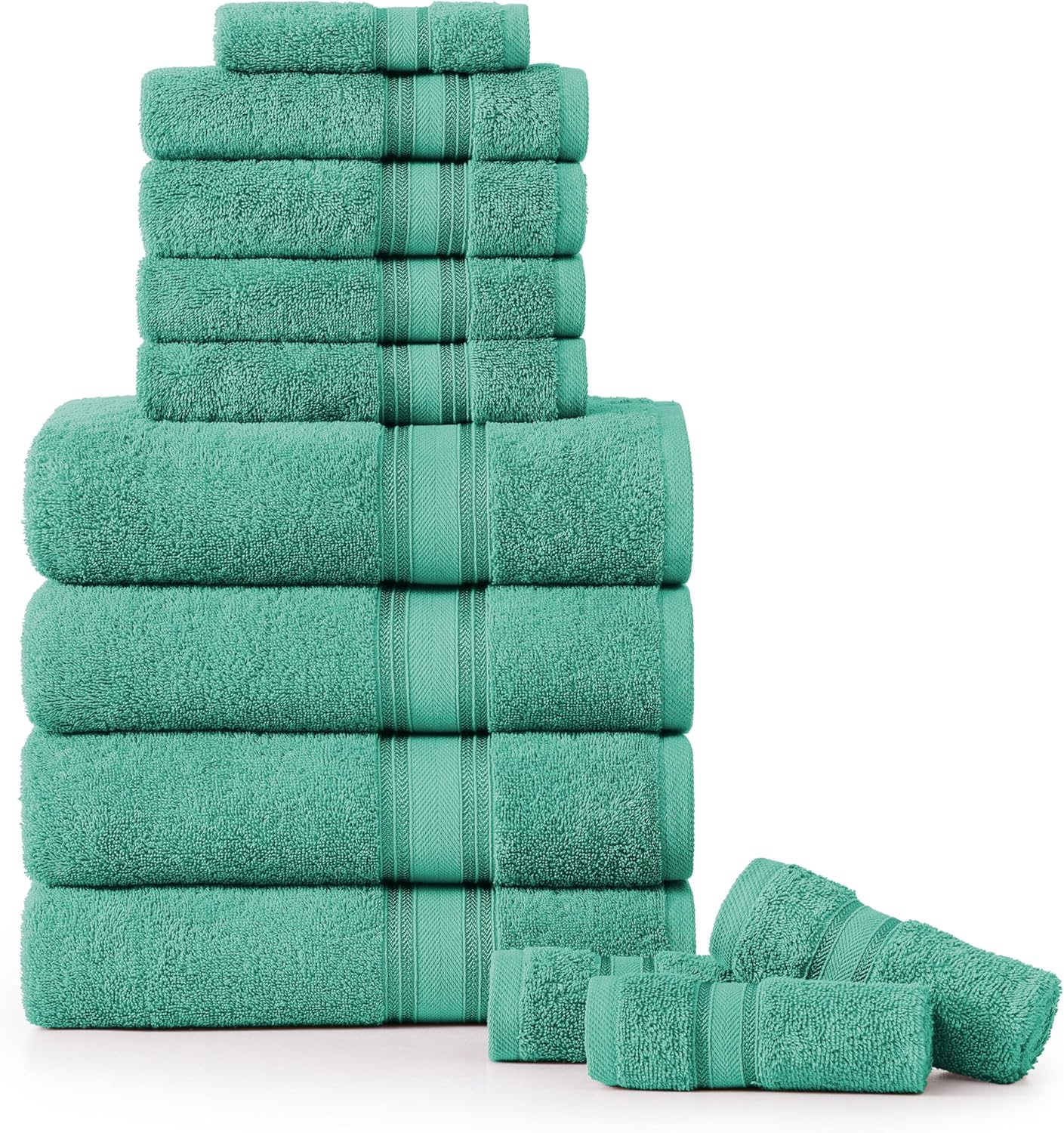 Luxury Bath Towels Set - 12 Piece Soft Cotton Towels in Teal