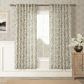 Greenish Charcoal Floral Linen Curtains 72 in Length - Light Filtering