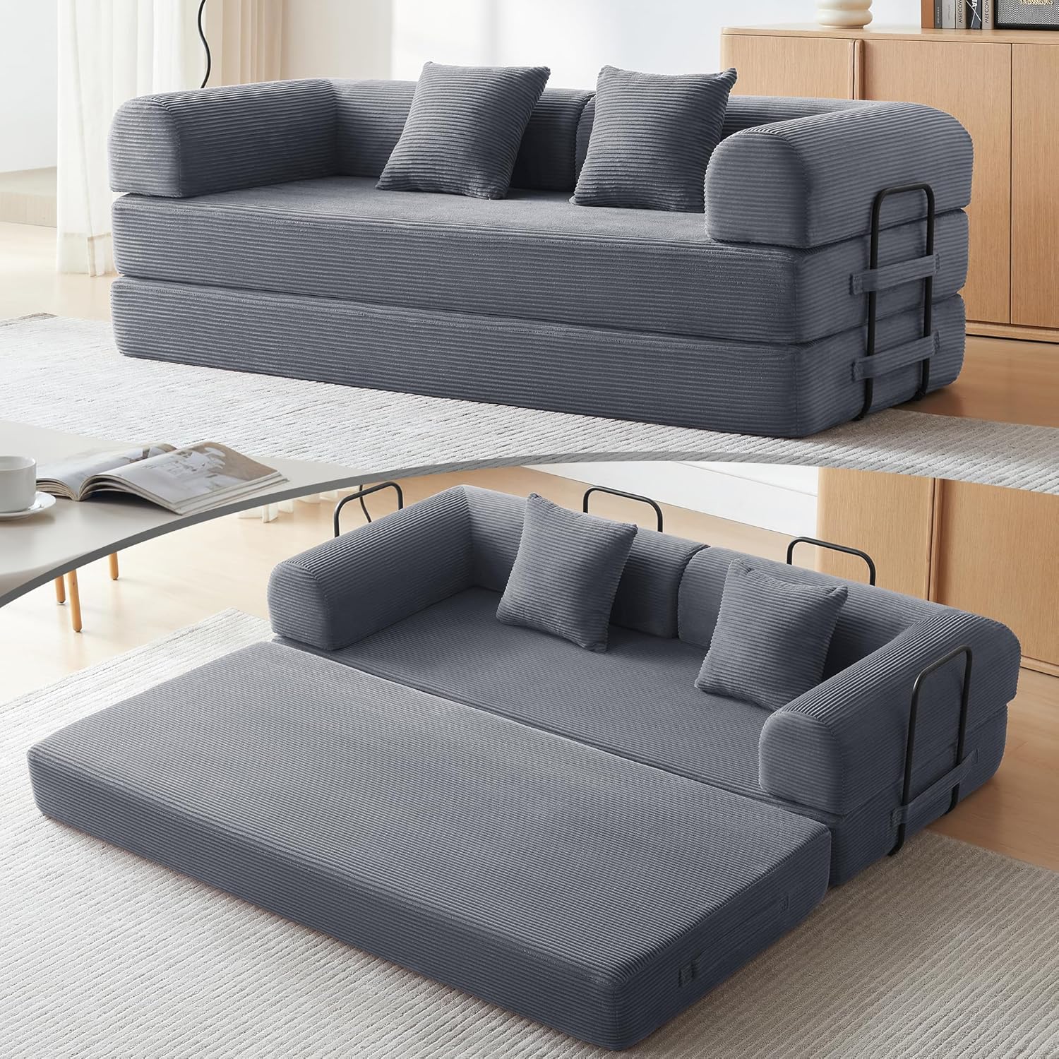 Corduroy Sleeper Sofa Bed with Fixed Frame for Versatile Comfort