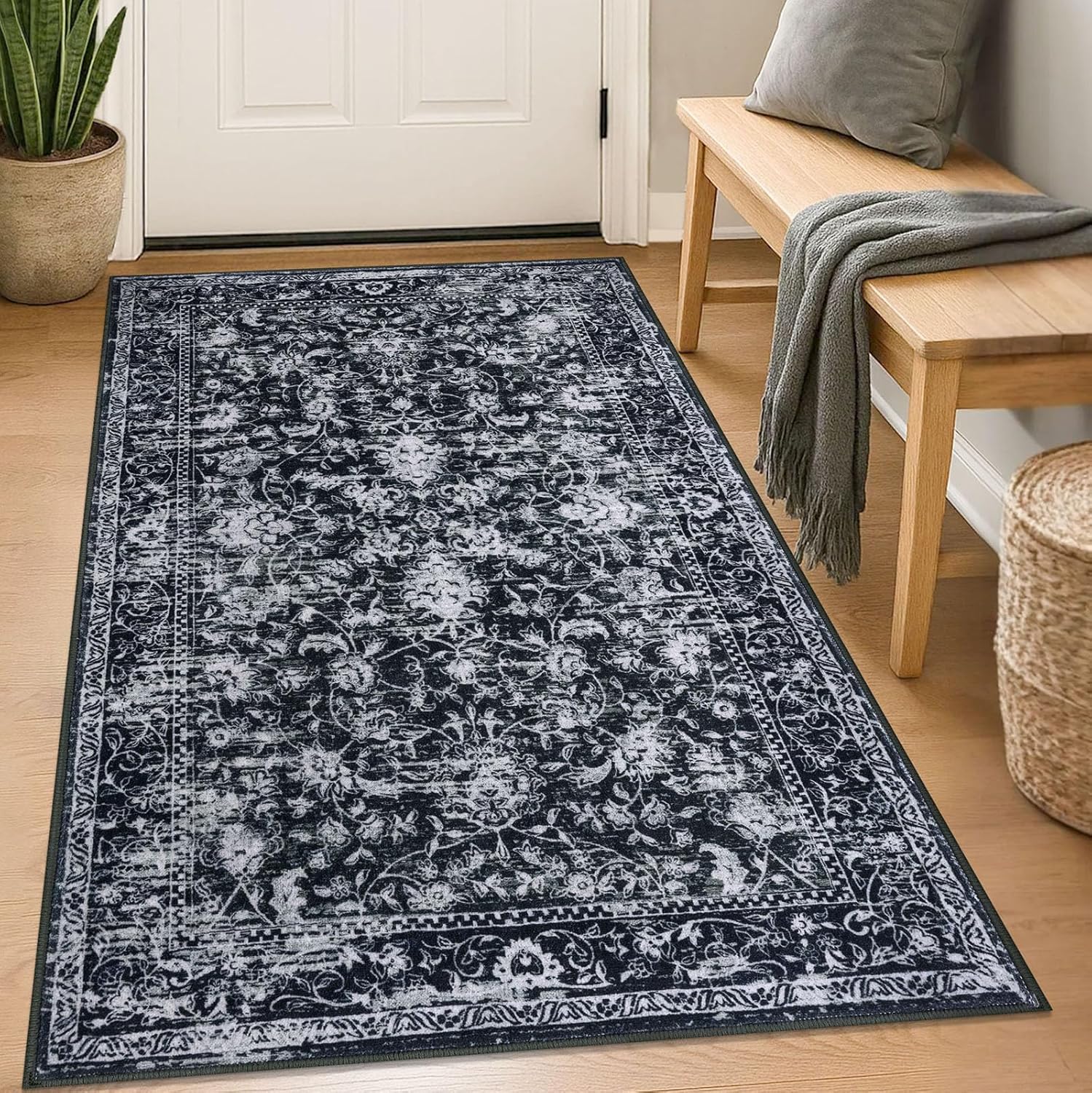 KILOCOCO 3x5 Entryway Rug - Vintage Floral Non-Slip Design