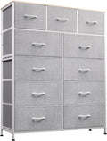 Light Grey Storage Organizer Unit with 11 Fabric Bins - Tall Tower