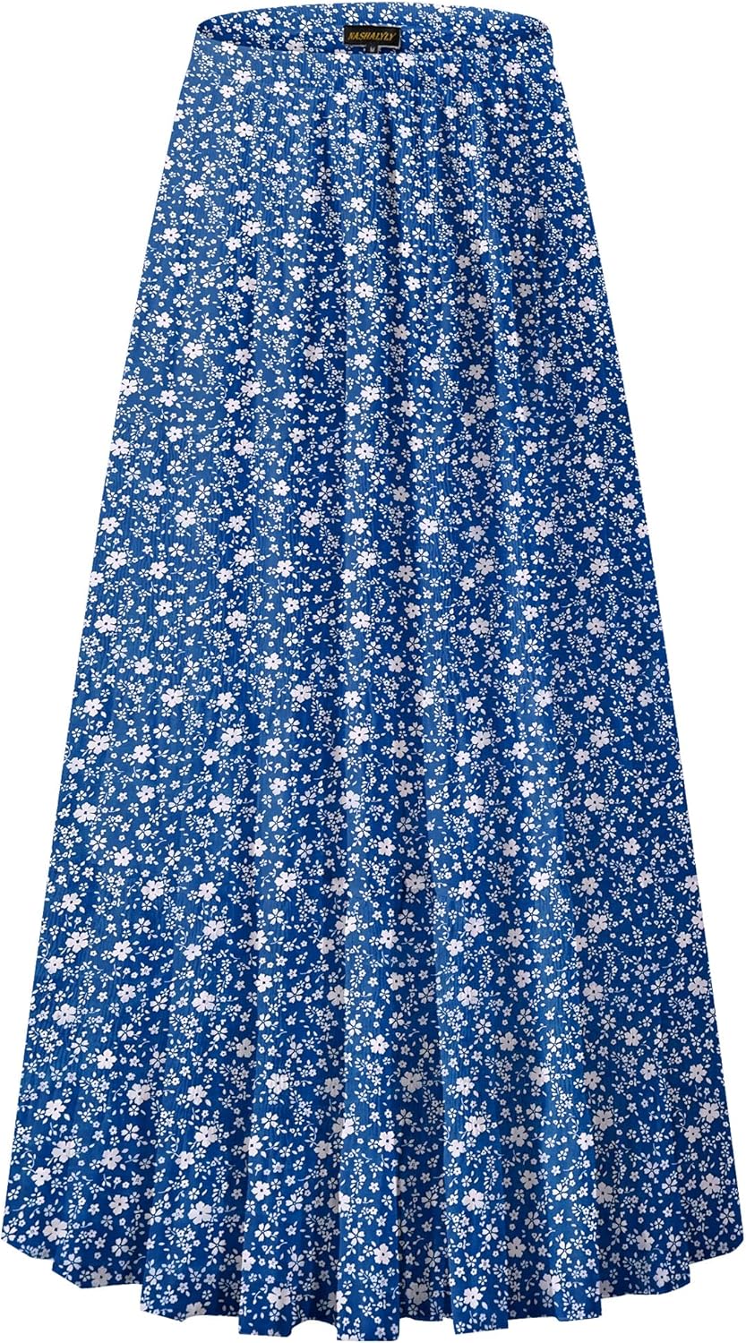 Chiffon Elastic High Waist Pleated A-Line Flared Maxi Skirt