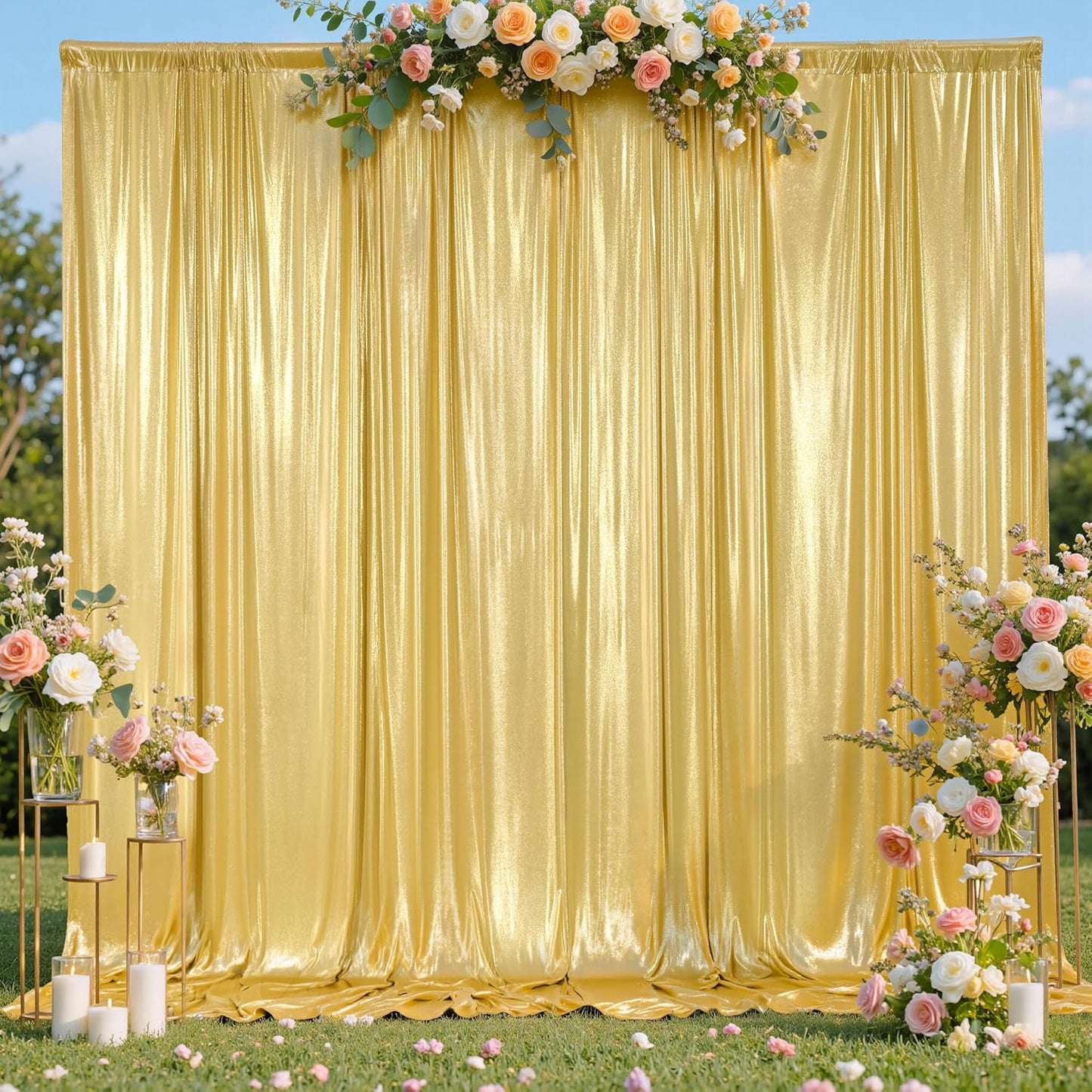 20x12FT Gold Sequin Backdrop for Weddings and Special Events