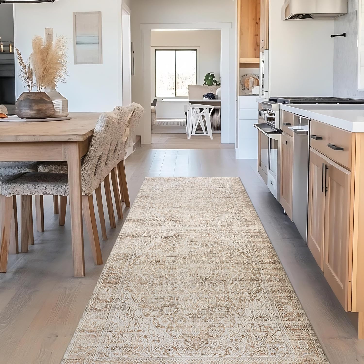 Neutral Farmhouse Hallway Rug Runner for Entryway and Kitchen