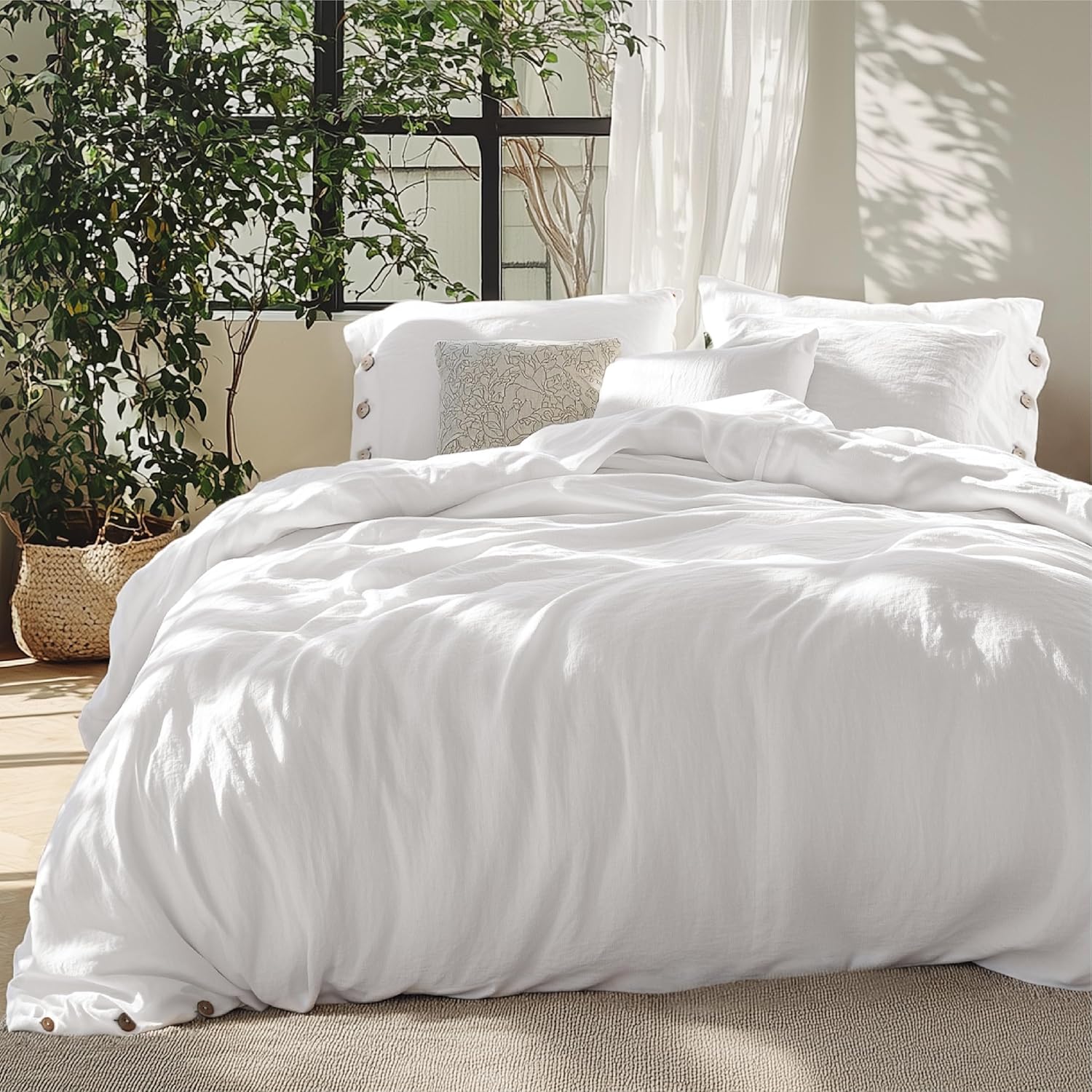 Bedsure Linen Duvet Cover King Size - Soft Cozy Bedding Set
