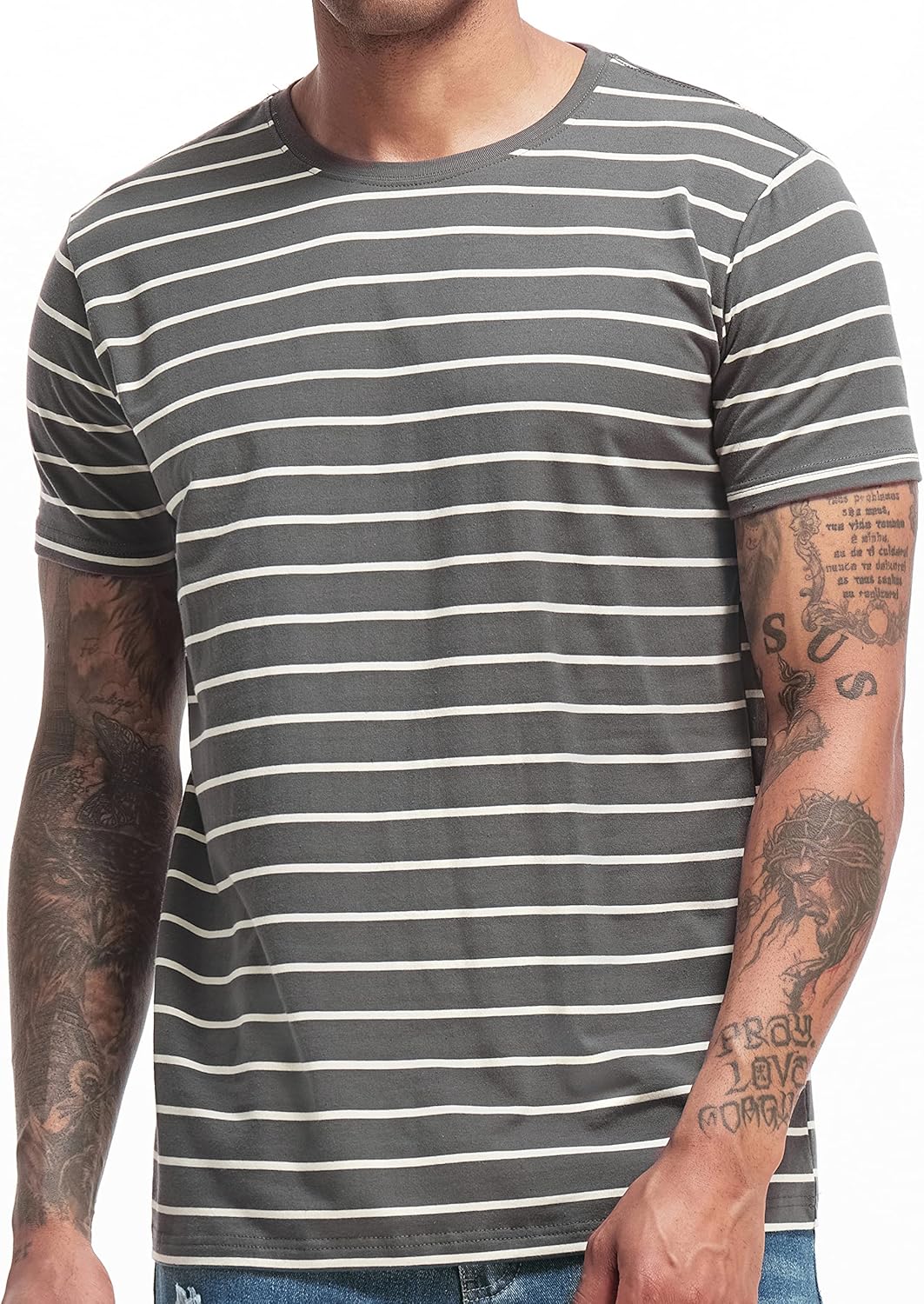 VEIISAR Men's Crewneck Striped T-Shirt for Comfort and Style