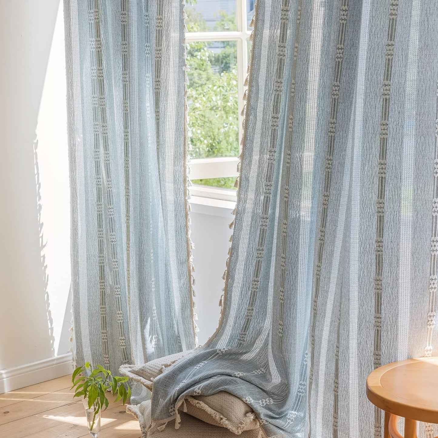Boho Curtains 63 Inch Length for Farmhouse Window Treatment