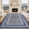 5x7 Modern Geometric Area Rug - Distressed Blue Bordered Washable Rug