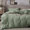 Cotton Duvet Cover Queen Size - Sage Green Washed Cotton
