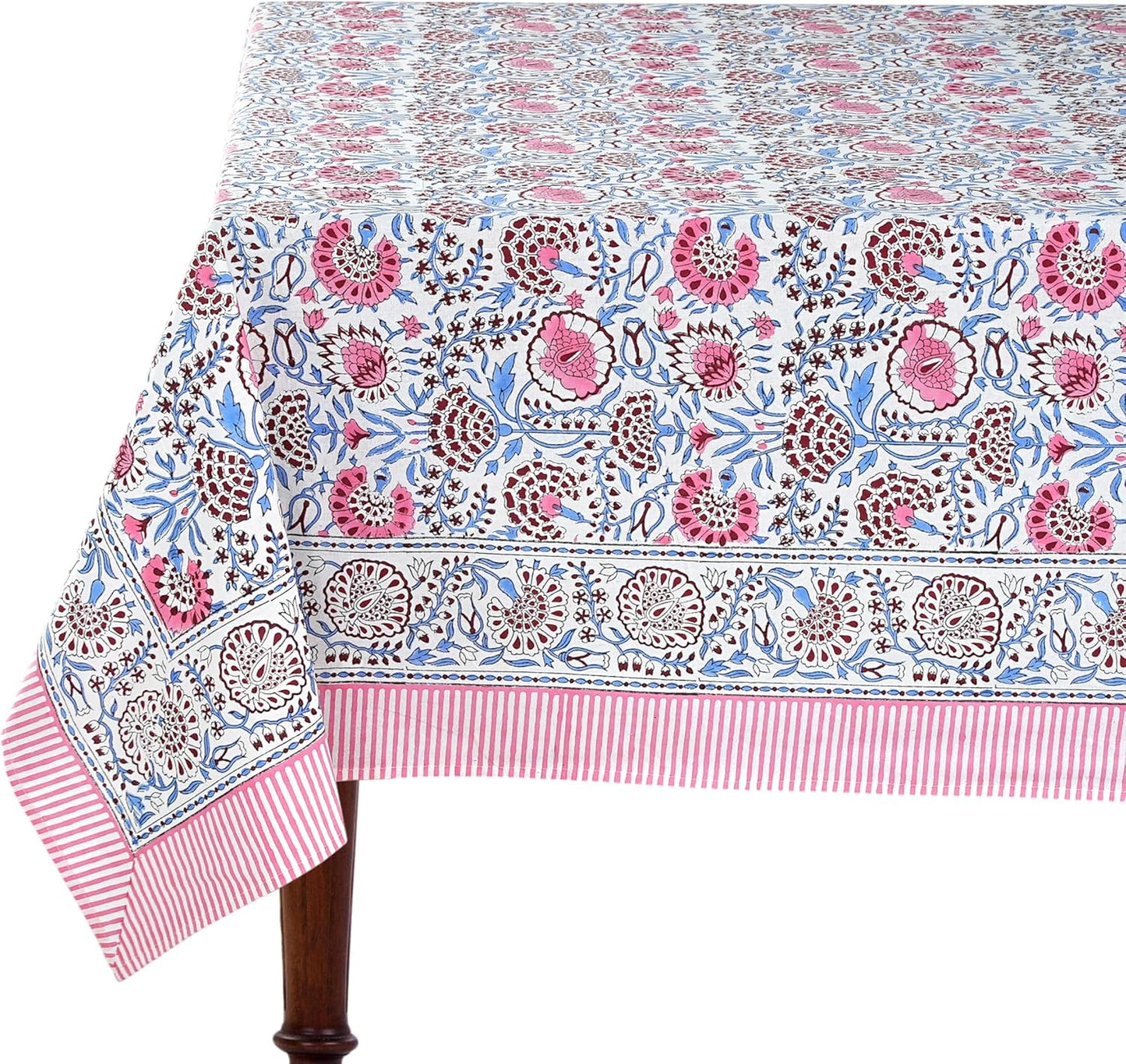 Ridhi Pigeon Blue Hand Block Print Cotton Tablecloth for Dining