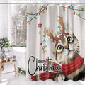 Christmas Cat Shower Curtain 72x72 in - Cute Waterproof Holiday Decor