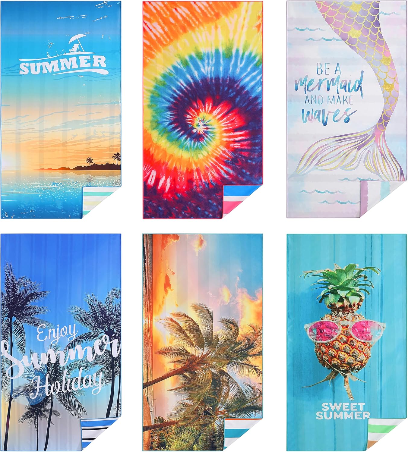Casa Platino Microfiber Beach Towels 6 Pack for Travel & Camping