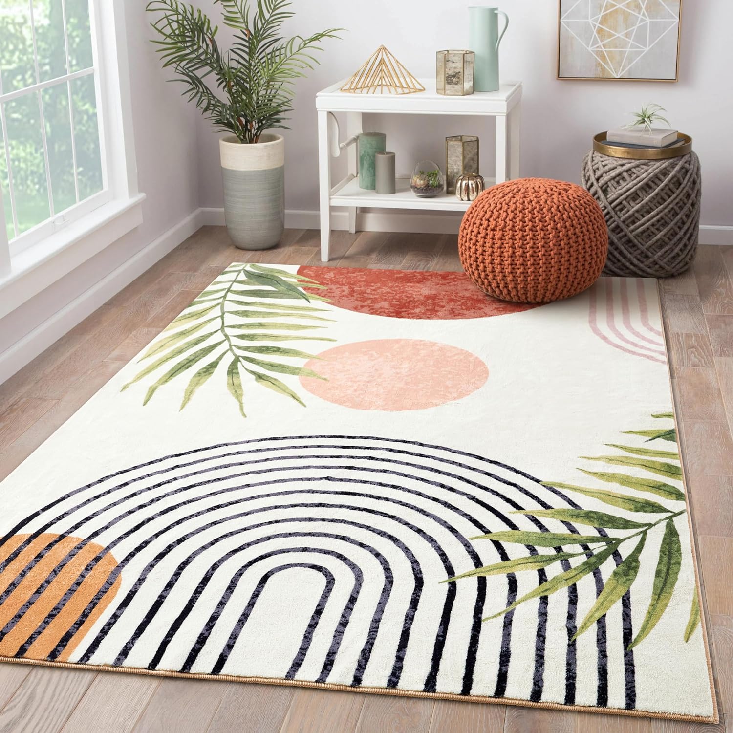 Boho Washable Area Rug - Tropical Leaf Chic 4x6