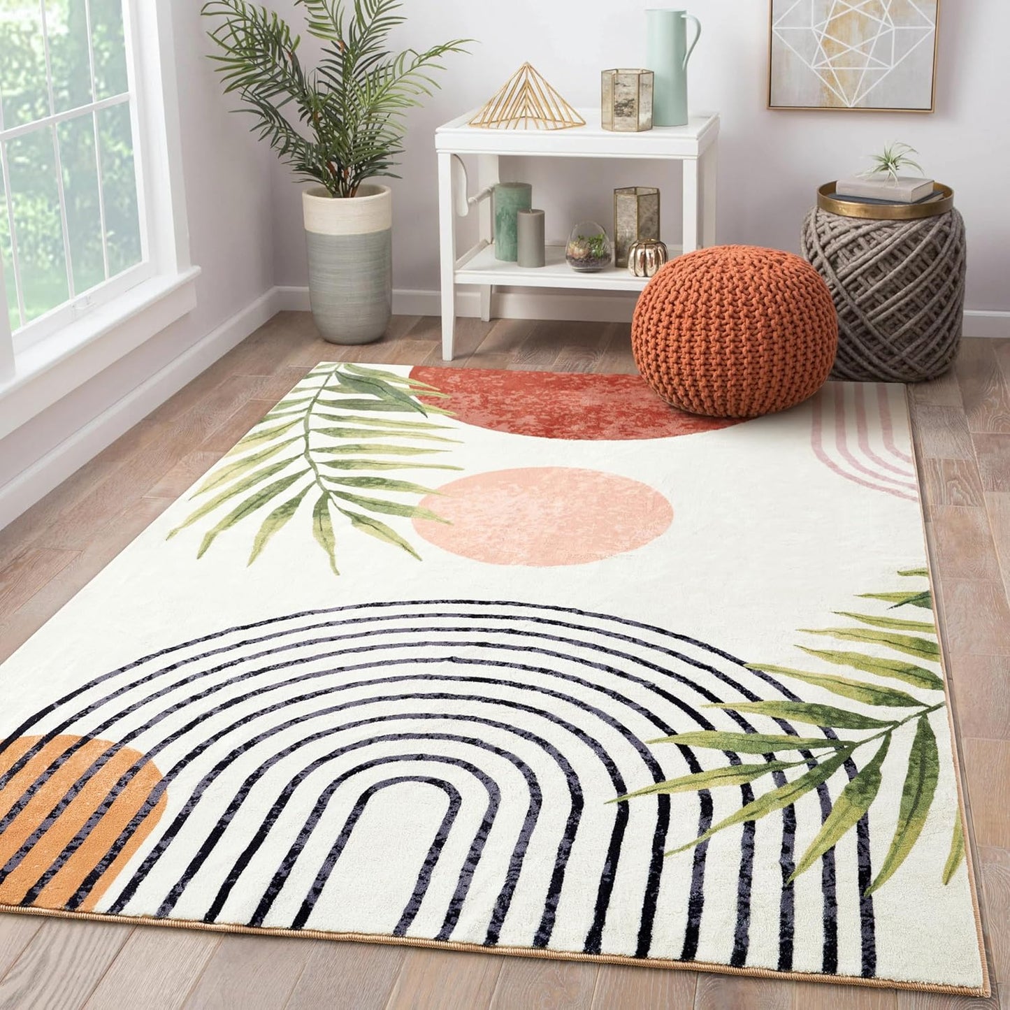 Mid Century Modern Washable Rug for Boho Aesthetic Spaces