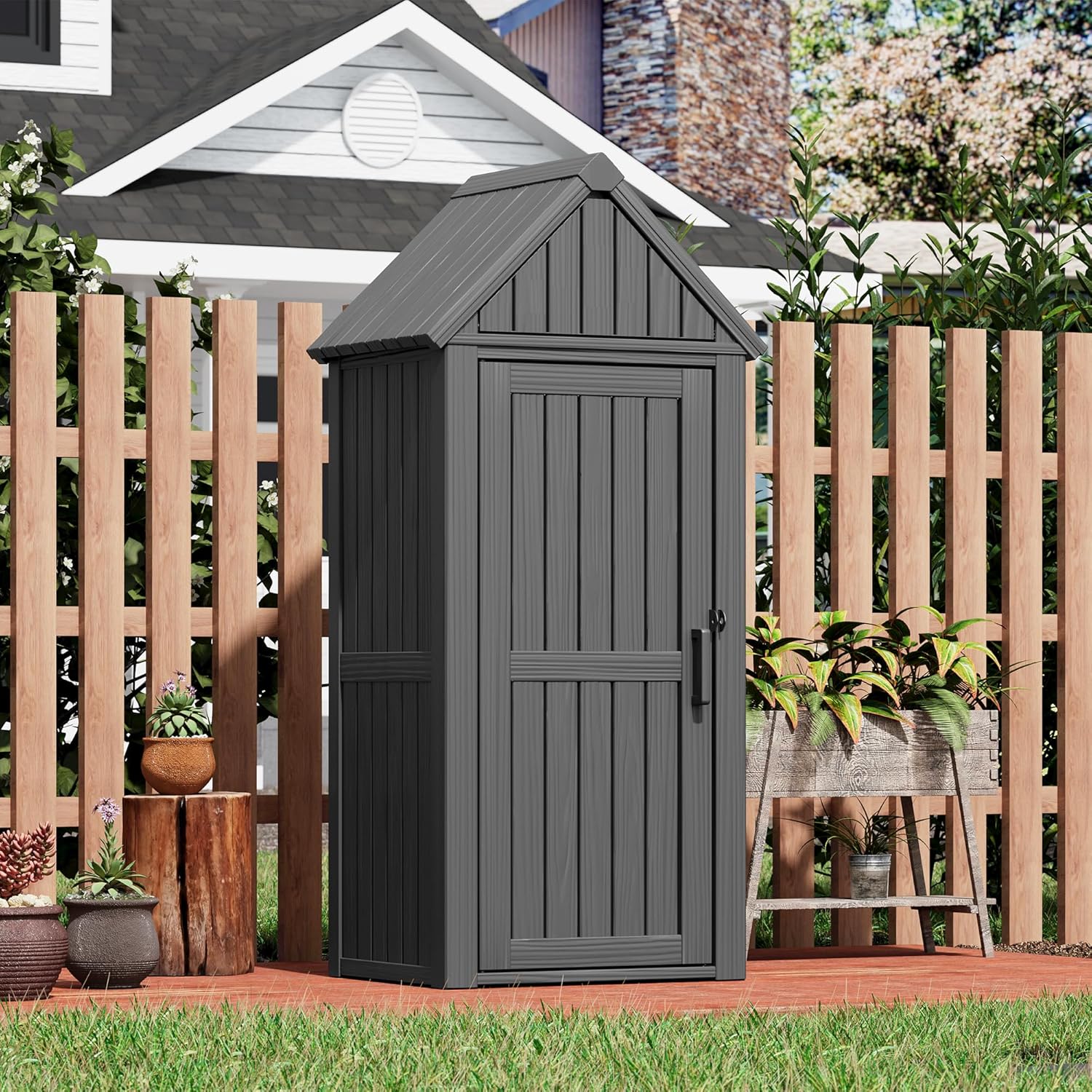 Outdoor Resin Storage Shed with Removable Shelves for Garden